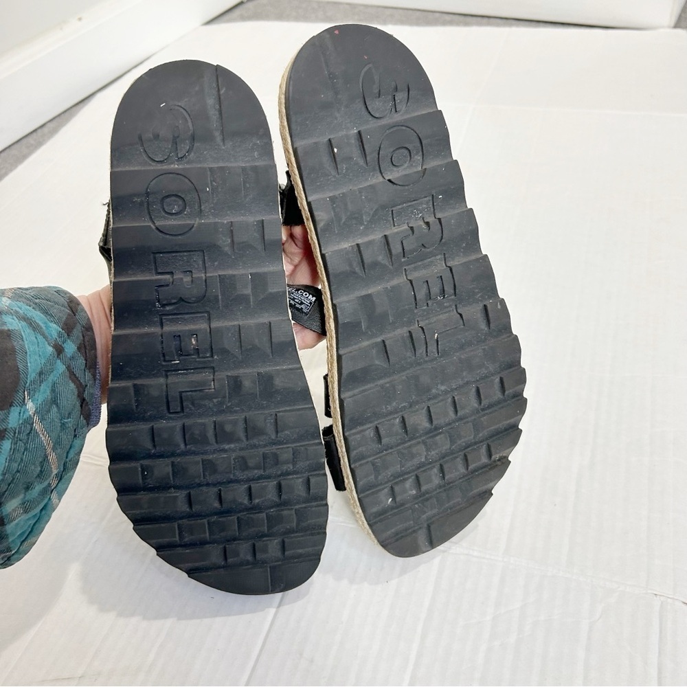 Sorel Roaming Criss Cross Sandals Jute Black Leather Size 8 Espadrille Summer - Picture 7 of 10